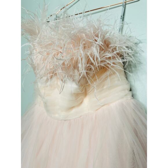 NWT MAC DUGGAL 20557 Pink Ombre Strapless Tulle Base Feather Bodice Gown Size 14 - Picture 4 of 16